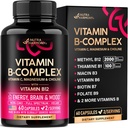 B-vitamiinikompleksi miehille ja naisille - Riboflaviini B2, B12, B1, B3, B5, B6, B7, B8, B9 C-vitamiinia, koliinia, inositolia - B-komplex täydennysosa - energia, aivojen ja sydämen tuki - valmistettu Yhdysvalloissa, 60 Vegaani Caps