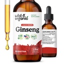 Wild & Organic Korean Red Ginseng Extract Drops - Panax Ginseng täydennysosa Immuuni tukea - Liquid Root Tincture Overall Well-being - Vegaani, sokeri & alkoholiton - 2 fl oz