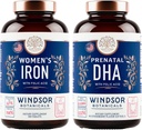 WINDSOR BOTANICALS Prenatal DHA ja rauta pillereitä naisille, joilla on foolihappo - Prenatal Vitamiini Bundle