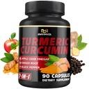 Kurkuma Curcumin täydentää - 95% Curcuminoids inkivääri, Apple Siideri Viinietikka, Black Pepper - 90 Count - 3 kuukauden tarjonta