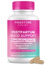Pink Stork Postpartum Mood Support - Postnatal Hormone Balance for Women - Imetys Ystävällinen - Stressi & kognitiivinen tuki, Uusi äiti Essentials - Ashwagandha, Kamomilla, & D-vitamiini, 60 kapselia