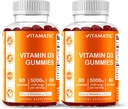 Vitamaattinen D3-vitamiini Gummies ... 5000 IU per Gummy... 60 Gumies per pullo... 2 pakkaus (yhteensä 120 kreivi) Suuri maku... tukee luuta, hampaita, mielialaa, nivel- ja immuuniterveyttä.