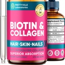 Liquid Collagen & Biotin for Women - 30000 mcg Hair Growth Complex - Valmistettu USA - Hydrolysed Collagen & Biotin Oil for Hair Growth, Terve iho & kynnet - Vegan Collagen & Biotin Lähde - 2 fl oz