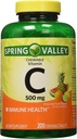 Spring Valley - C-vitamiinia useita hedelmiä makuja 500 mg, 200 purutablettia (2 pakkaus) + 1 Mini matka pilleri säiliö Keychain(värit May Vary)