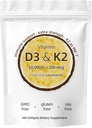 D3-vitamiinin K2-lisä, 10000 IU D3 + 200 MCG K2, 300 Softgels, ei-GMO:n gluteeniton