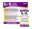 Webber Naturals K2 + D3 120 mcg/ 1000 IU, tukee tervettä immuunitoimintaa - 220 softgels