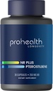 ProHealth NR + Pterostilbene. Edistää pitkäikäisyys, energia, ja Terve ikääntyminen. Suojaa sydäntä ja aivojen terveyttä. Tukee Cellular Repair. 250 mg Niagen Nikotinamidi Ribosidi + 40 mg Pterostilbene, 30 Caps
