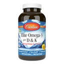 Carlson - Elite Omega-3 Plus D & K, 700 mg Omega-3s + D3 & K2, Function, Bone Health & Immuno Support, Lemon, 180 Softgels