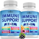 NEW AGE 8 in 1 Immuunituki lisäravinteet Echinacea, C-vitamiinia ja sinkkiä 50 mg, D-vitamiini 5000 IU, Turmeerinen Curcumin & Inkivääri, B6, Elderberry 120 Count (pakkaus 2)