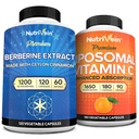 Nutrivein Premium- berberiini & liposomaalinen C- vitamiinilisä: Korkea absorptio- C-vitamiinikapselit & berberiinilisä Bundle immuniteetille, aineenvaihduntalle, & tasapainotettu hyvinvoinnille