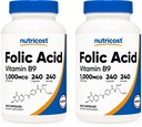 Nutricost Foolihappo (Vitamin B9) 1000 mikrog, 240 kapselia (2 purkkia)