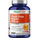 NusaPure Flush Free Niacin 500 mg 250 kapselia (Vegaani, ei-GMO & Vegan) Bioperiini