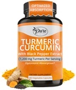 Pure by Nature Turmeric Curcumin with Black Pepper Extract 10 mg Capsules, 1200 mg per Serving, Organic, High Imeytyminen Antioksidantti tuki (180 Count)