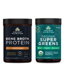 Ancient Nutrition Bone Broth Protein Powder, Suolattu karamelli, 20 tarjoilua + Luomu Supergreens Powder, Greens Flavor, 25 tarjoilua