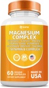 Magnesium Complex Supplement, Clycinate 141 mg oksidi 228 mg Malaatti 58, 5 mg Citraatti 62, 4 mg Orotate Glycina Taurate Kloridi aspartaatti glukonaatti B-vitamiini, mineraalilisät 60 kapselia