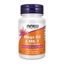 Ruokalisät, Mega D-3 & MK-7 D-3 & K-2 vitamiinien kanssa, 5 000 IU/180 mikrog, Bone & Cardiovascular Support*, 60 vegekapselia