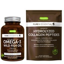 Korkea imeytyminen Omega-3 Wild Fish Oil 1360mg & Advanced Hydrolysed Collagen Peptides Bundle, 1000mg EPA & DHA, Astaksantiini & 100% Grass Fed Naudan kollageeniproteiinijauhe, Igennus