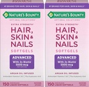 Nature's Bounty Hair, Skin & Nails Rapid Release Softgels, Argan-infused vitamiini täydentää Biotiini ja Hyaluronic Acid, tukee hiukset, iho, ja kynsien terveys naisille, 150 kreivi (paketti 2)