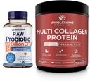 Terveellinen hyvinvointi Organic Probiootit 100 miljardia PMY, Dr Formulated naisten ja miesten + Multi Collagen Protein Powder Hydrolysed (tyyppi I II III V X) Bundle