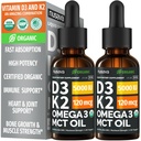 (2 pakkaus) Organic D3 K2 Drops with MCT Oil Omega 3, 5000 IU ...