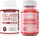 Puhtaasti optimaaliset Premium Multi Collagen Peptides -kapselit (tyypit I, II, III, V, X) + Premium-hiusvitamiinit lisäravinteet w/biotiini, foolihappo, A- ja D-vitamiinit