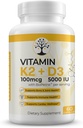 D3-vitamiinin K2-lisä, 5000 IU - tukee immuuni- ja sydänhyvinvointia, korkeaa tehoa, gluteeniton, 60 kapselia