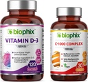 Biophix-vitamiini D-3 5000 IU 120 Softgels - vapaa C-1000 30 tablettia - korkea teho ekstra-neitsytoliiviöljy ei-GMO-vapaa tukee vahva luut Immuuniterveys