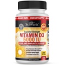 D3- vitamiini 5000 IU (125 mikrog) Luonnollinen immuunisupport supplementti, luun vahvuus, terve lihasfunktio, jossa oliiviöljyä korkeinta imeytymistä varten, gluteeniton & ei-GMO, 1 vuosi tarjonta, 360 Softgels
