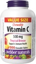 Webber Naturals C-vitamiini, 300 purutablettia, 500 mg C-vitamiinia per tabletti, luut, hampaat, immuuni- ja antioksidanttituki, muu kuin GMO, maitotuotteet ja gluteeniton
