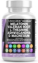 Clean Nutraceuticals Melatoniini 10mg Valerian Root L Theanine 200mg Ashwagandha - Sleep Support naisille ja miehille magnesiumkompleksi, sitruuna Balm, kamomilla, & Passion Flower - 60 Caps