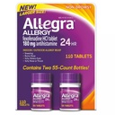 Allegra 24 tunnin sisällä ja ulkona Allergian lievittäminen 180 mg 55 tablettia, 2 tabletin pakkaus (110 kt.)
