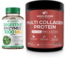 Terveellinen hyvinvointi Dgestive Enzymes 1000MG Plus Prebiootit & Probiootit Supplement + Multi Collagen Protein Powder Hydrolysed (tyyppi II III V X) Bundle