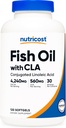 Nutricost Fish Oil with CLA (120 Softgels) - 4240mg Fish Oil and 560mg Conjugated Linoleic Acid Per Serving, GMO-vapaa, Gluteeniton, 30 tarjoilua