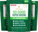 VitaCup Super Greens Powder Smoothie & Juice Mix w/ 50+ Premium Superfoods, Ruoansulatusterveys, turvotusta lievittävä aine, detox, Gut Health w/Probiootit, antioksidantit, Berry Lemon, 30 tarjoilua Jokainen, 3 pussia