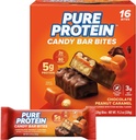 Puhdasta proteiinia karkkia Bites, suklaa maapähkinäkaramelli, 5g proteiinia, gluteeniton, alhainen sokeri, 0,70 oz, 16 pakkaus (pakkaaminen toukokuun vary)