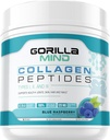 Gorilla Mind Collagen Peptides Powder - Joint & Bone Health/Great for Hair, Iho & Nails/Sleep Support/Types I, II, III/Mix in Water, Juice tai Smoothie - 435g (Blue Vadelma)