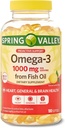 Spring Valley Omega-3 1000 mg alkaen Fish Oil, Heart, Brain Health, Lemon,180 Softgels