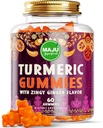 Maju Superfoods Turmeric Curcumin Gummies 60ct, Zingy Ginger Taste, Black Pepper Extract parantaa imeytymistä ja potenssi, Turmeeric Gummies aikuisille ja lapsille