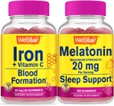 WellYeah Iron+Vitamin C + Melatoniini 20 mg, Gummies Bundle - suuri kastike, vitamiinilisä, gluteeniton, GMO-vapaa, purukumi