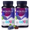 LIVS Iron Supplement for Women and Men with C-vitamiini, A, B3, B5, B6, B12, Biotiini, Sinkki & Folate 