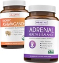 Ashwagandha & Adrenal (2-Kuukauden tarjonta) Lisämunuaisten Balance Pack - Organic Ashwagandha Natural Adrenal & Cortisol Support (120 Caps) & Adrenal System & Cortisol Manager L-tyrosine Väsymys Tuki (120 Cap)
