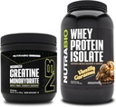 NutraBio Creatiini Monohydraatti, makuamaton, 150g ja heraproteiini-isolaatti, vaniljakaramelli, täydennysosa Bundle - Lihasenergia, lean lihasten kasvu, elpyminen, ja vahvuus