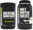 NutraBio Creatiini Monohydraatti, makuamaton, 500g ja heraproteiini-isolaatti, makuamaton, täydennysosa Bundle - Lihasenergia, lean lihasten kasvu, elpyminen, ja vahvuus