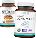 Turmeric & Lions Mane (1-Kuukauden tarjonta) Mindful Turmeric Bundle of Organic Turmeric Curcumin with Black Pepper & Inkivääri (120 Caps) & Organic Lions Mane Sieni 10:1 uute (60 Caps)