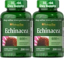 Puritan's Pride Premium Echinacea Natural Herb Herbal Supplement 400mg, Ravintolisä terveyden, immuunijärjestelmän tuki, 200 Nopea julkaisu kapselit, 2 pakkaus