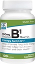 Quality Choice B1 Thiamin 100 mg Energy Support, Hermoston toiminta, & Aivojen terveys Vitamiini täydentää Tabletit, 100