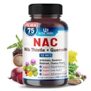 NAC täydentää N-Aetyl Cysteine Rikastettu maito Thistle, Quercetin - Tuki immuniteetti, hengitysteiden terveys ja maksan detox 150 kapselia