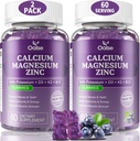 (2 pakkaus) OALSE Kalsium Magnesiumsinkki Gummien D3- ja K2-vitamiinin suuri imeytyminen Magnesium Glycinate-muskkeleita, Immuuni- ja unituki-makuttomia mustikkamakuja 120
