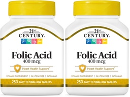 21st Century Folic Acid 400 mikrog tabletti, 250 luku (pakkaus 2)