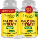 Shiny Leaf Calcium Minis 600 mg - Daily Tablets of Calcium Citrate 600 mg Plus D3-vitamiini Bariatric Post-Op ja mahalaukun ohitusleikkaus naisille ja miehille, helppo niellä, Valmistettu USA, kasvissyöjä - 240 Ct.